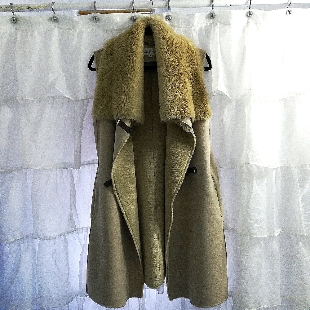 Calvin Klein Faux Fur Lined Suede Vest Jacket